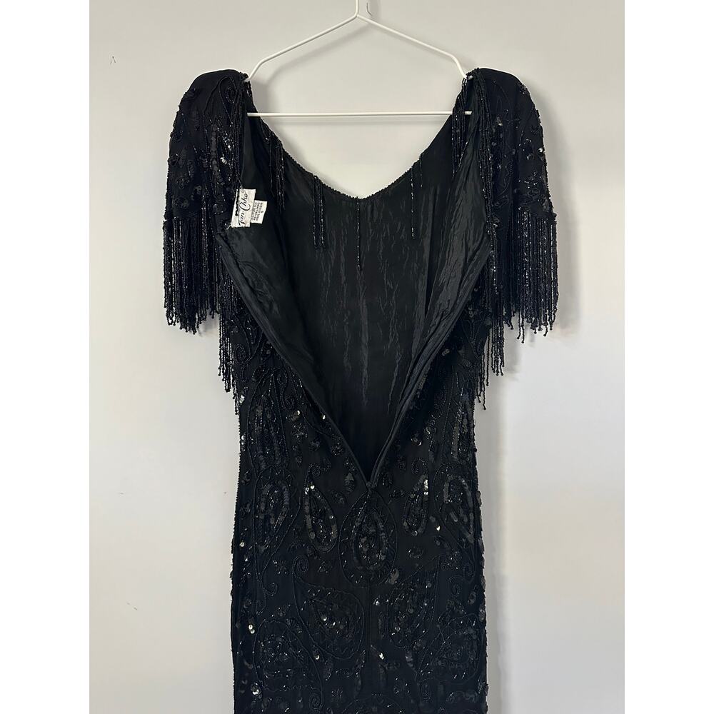 Vintage Tan Chho Black Beaded Flapper Dress size Small - FLAWS - Picture 15 of 15